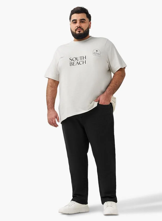 ماكسيم تيشيرت رجالي بقصة عادية ورقبة دائرية وأكمام قصيرة وطبعة جرافيك